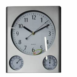 часовник, стенен, правоъгълен с уред за измерване на температурата и влажността 31,5х27 см.