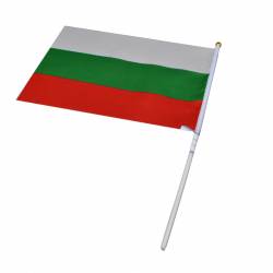национален флаг- Република България, за нашата социалистическа родина с дръжка 30x45 см. качествен полиестер, издържа на дъжд (40 бр. в стек)