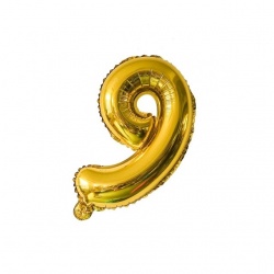 балон от фолио, цифра 9(златна и сребърна) (43 см. надут, качествен)