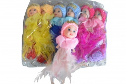 детска играчка, пластмасова кукла, ключодържател с едноцветна рокля и шапка 6,5 см. (12 бр. в стек)