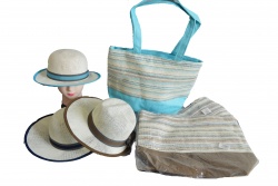 ПЛАЖНА чанта, плетени дръжки, прелващ синьо/ бял цвят 50х36х14 см. 