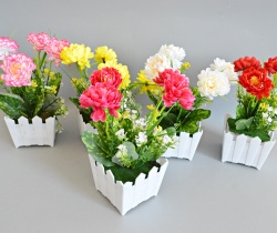 изкуствено цвете в пластмасова кашпа, божур със зеленина 7,5х7,5х20 см. (12 бр. в стек)(144 бр. в кашон)