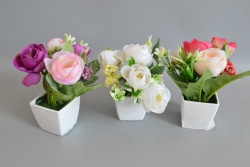 изкуствено цвете в керамична кашпа, роза  18 см. (12 бр. в стек)