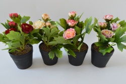 изкуствено цвете в керамична кашпа, зеленина и розички, затворени 16х8 см.