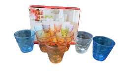 ИЗДЕЛИЕ от стъкло, чаши 3 бр. за алкохол, вода и др. плодове 10,5х8 см. цветна кутия (16 комплекта в кашон)