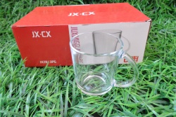 стъклена ледарка 12х12 см. с щипка и 4 бр. чаши за алкохол 8,5х7,5 см. 200 ml.