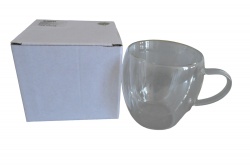 ИЗДЕЛИЕ  от стъкло,  чаша, двустенна 150 ml. 7х6,5 см. дръжка в кутия ZY-57B