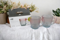 изделие от стъкло, чаши 260 ml. 8,5х9 см. гравирано стъкло с дръжка, цветни (2 бр. цветна опаковка) ZB47-1