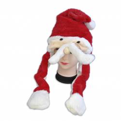 ПЛЮШЕНА шапка, светеща Дядо Коледа с папулка, когато натиснеш папулката, мустаците му се местят 