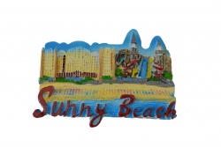 сувенир- рул от дърво с реалистични материали, надписан с 3 надписа Sunny Beach/Bulgaria/Sunny Beach 20x20 см.#