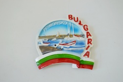 сувенир, магнит от полеризин, лодка Primorsko и българското знаме 7х7 см. (12 бр. в кутия)