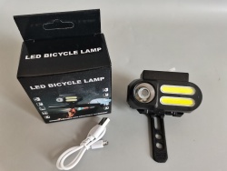 LED фенер за велосипед 3 свтелини USB 8х4 см.със възможност за поставяне на зарядна батерия 18650 