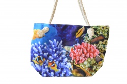 ПЛАЖНА чанта, плетени дръжки, корали и риби, морско дъно 50х36х14 см. 