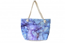 ПЛАЖНА чанта, плетени дръжки, прелващ синьо/ златист цвят 50х36х14 см. 