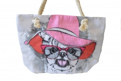 ПЛАЖНА чанта, плетени дръжки, куче с шапка 50х36х14 см. 