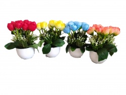 изкуствено цвете в пластмасова кашпа, букет рози 7,5х7,5х13 см. (12 бр. в стек)(288 бр. в кашон)