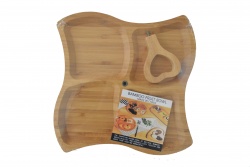 дървена подложна табла с нож за сервиране, правоъгълна, извита 19х33 см.