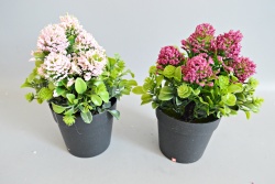 изкуствено цвете в керамична кашпа, зеленина и маргаритки 7,5х7,5х13,5 см. (288 кашон)