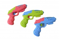 ДЕТСКА играчка от пластмаса, автомат Калашников 4 пистолета 12 стрели и граната на блистер 29х57 см. 