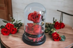 вечно живо цвете в стъкленица, роза, червена и розова 12х5 см.