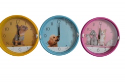 часовник, стенен, кучета 18 см. 3 модела