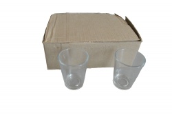 изделие от стъкло, чаши, малки за алкохол, конусовидни 12 бр. кафява кутия 6х4,5 см. 1032 А