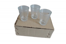 изделие от стъкло, чаши, малки за алкохол, конусовидни 12 бр. кафява кутия 5,6х4,3см. 1032 В