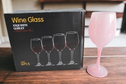 изделие от стъкло, чаша за вино със столче, розова едноцветна, качествена (6 бр. в цветна кутия)