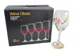 изделие от стъкло, чаша за вино със столче, дизайн рози, луксозна 8х20, 5 см. (6 бр. в стек)