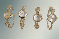 ръчен часовник, дамски, метална верижка, покрит с камъчета, лукс, златист 7 модела (25 бр. в кутия)