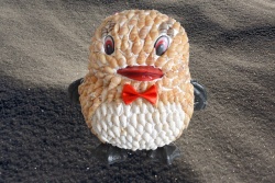 морски сувенир, ръчно изработен от миди, пингвин- касичка 18х14х18 см.
