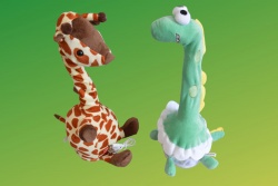 плюшена механична играчка, динозавър или жираф, музикален, танцуващ с дрехи 32 см. USB в плик